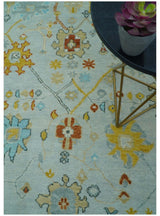 Hand Knotted Traditional Oushak Blue And Mustard Wool Rug