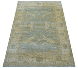 Hand Knotted Traditional Oushak Design Blue And Beige 6x9 Wool Rug
