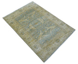Hand Knotted Traditional Oushak Design Blue And Beige 6x9 Wool Rug