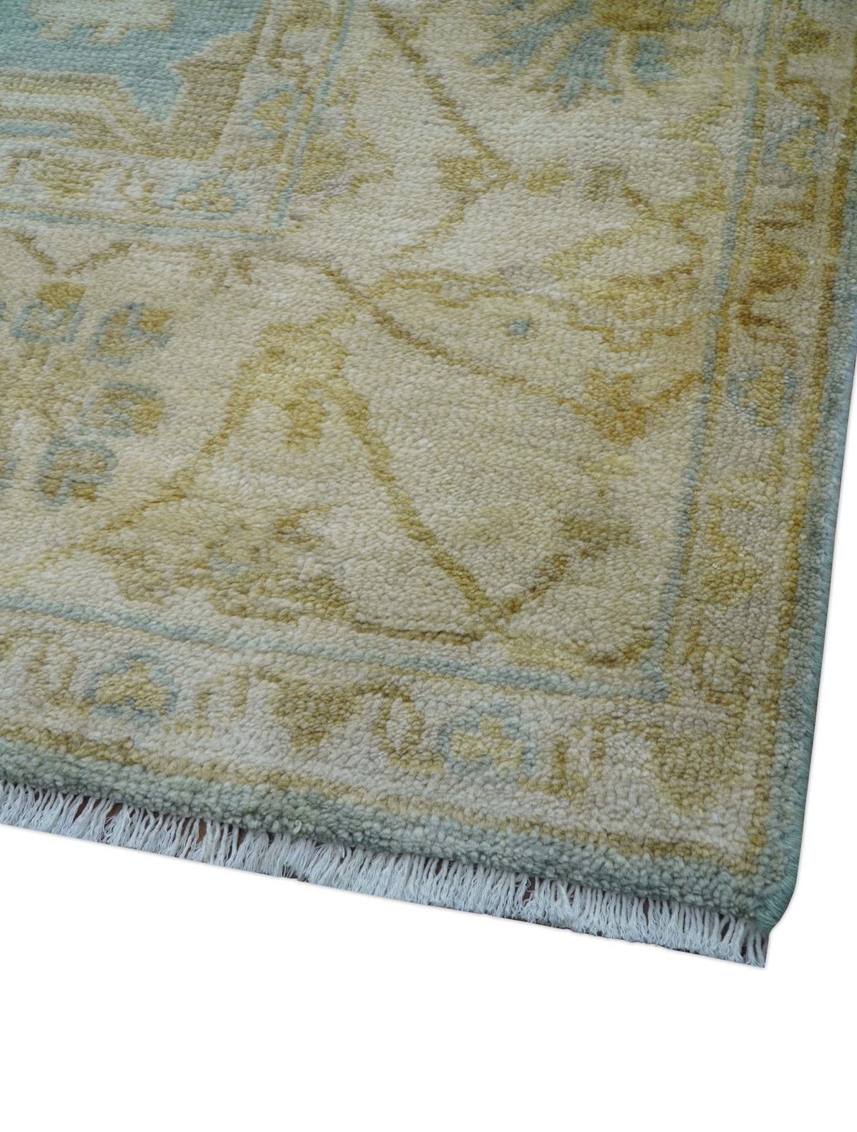 Hand Knotted Traditional Oushak Design Blue And Beige 6x9 Wool Rug