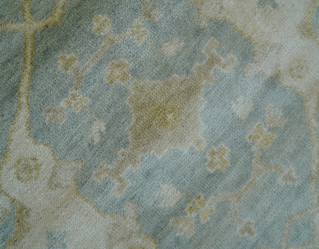 Hand Knotted Traditional Oushak Design Blue And Beige 6x9 Wool Rug