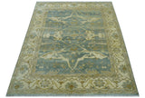 Hand Knotted Traditional Oushak Design Blue And Beige 8x10 Wool Area Rug