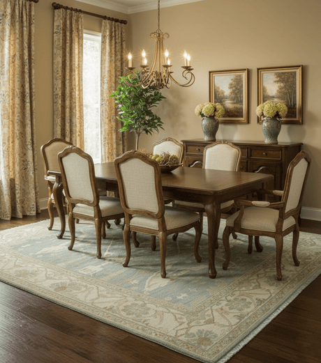 Hand Knotted Traditional Oushak Design Blue And Beige 8x10 Wool Area Rug