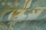 Hand Knotted Traditional Oushak Design Blue And Beige 8x10 Wool Area Rug