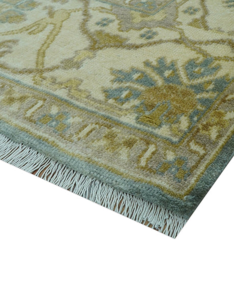 Hand Knotted Traditional Oushak Design Blue And Beige 8x10 Wool Area Rug