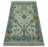Hand knotted Traditional Oushak Design Blue And Ivory 2x3 Wool Area Rug