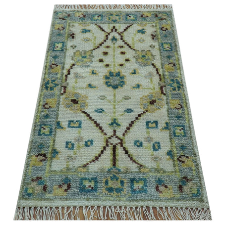 Hand knotted Traditional Oushak Design Blue And Ivory 2x3 Wool Area Rug