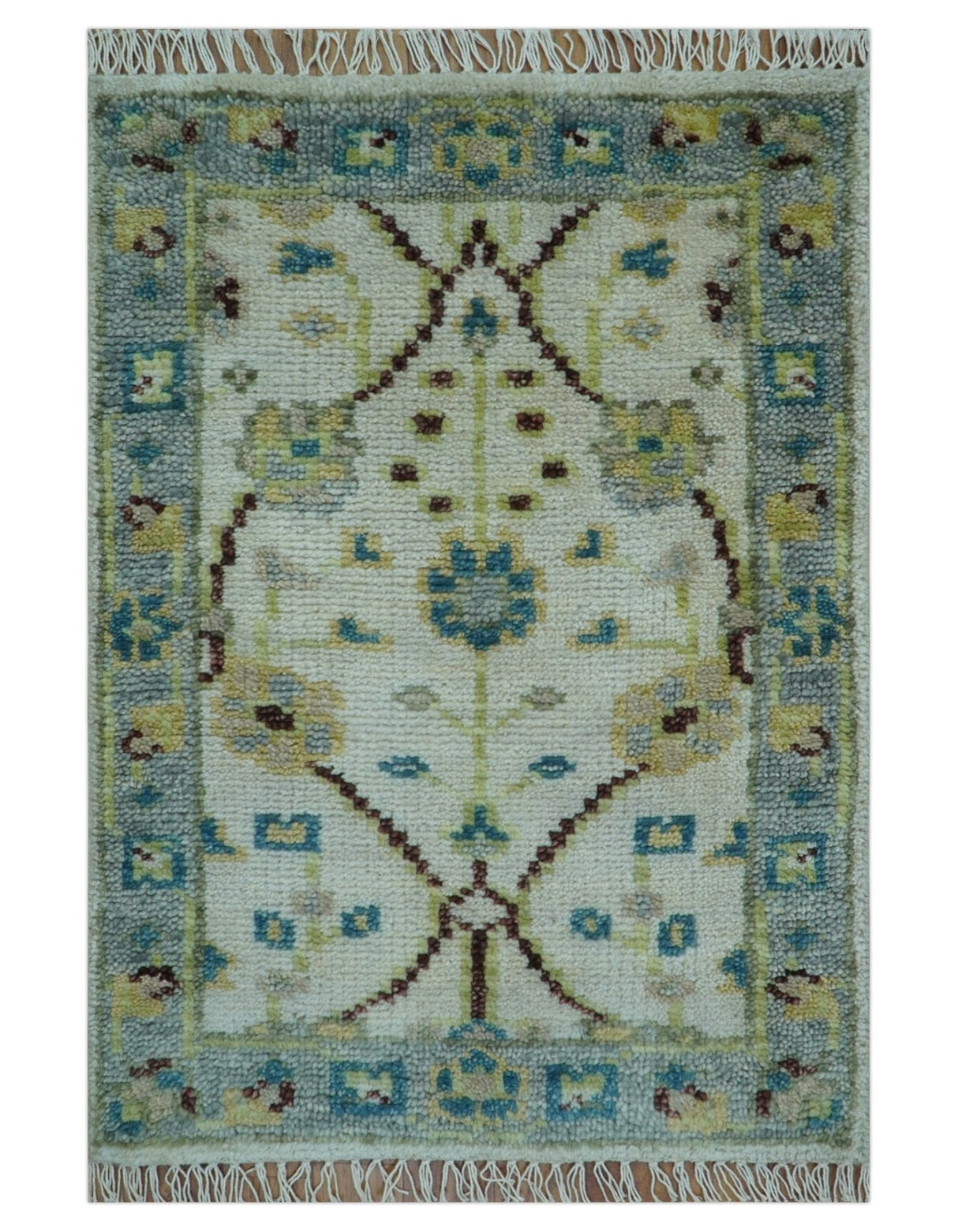 Hand knotted Traditional Oushak Design Blue And Ivory 2x3 Wool Area Rug