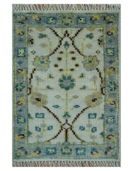 Hand knotted Traditional Oushak Design Blue And Ivory 2x3 Wool Area Rug