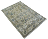 Hand Knotted Traditional Oushak Design Ivory And Gray 6x9 Wool Rug