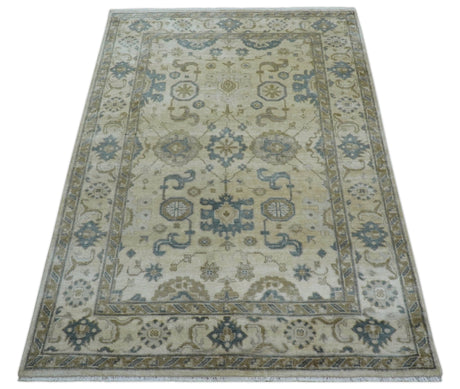 Hand Knotted Traditional Oushak Design Ivory And Gray 6x9 Wool Rug
