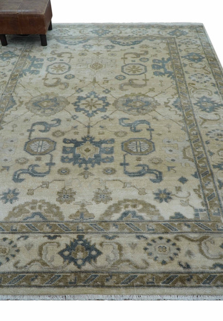 Hand Knotted Traditional Oushak Design Ivory And Gray 6x9 Wool Rug