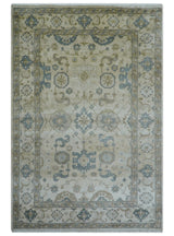 Hand Knotted Traditional Oushak Design Ivory And Gray 6x9 Wool Rug