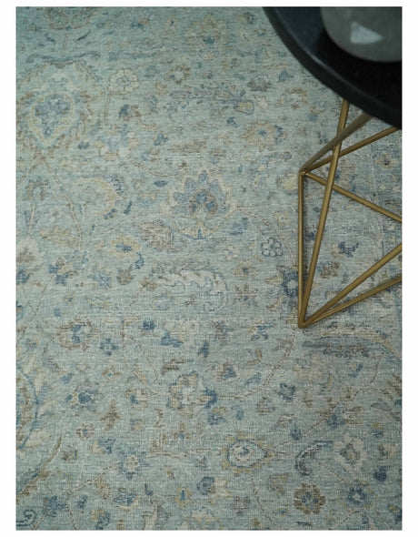 Hand Knotted Traditional Silver, brown and Beige Antique Textured Low Pile Distressed Wool Rug | TRD53114