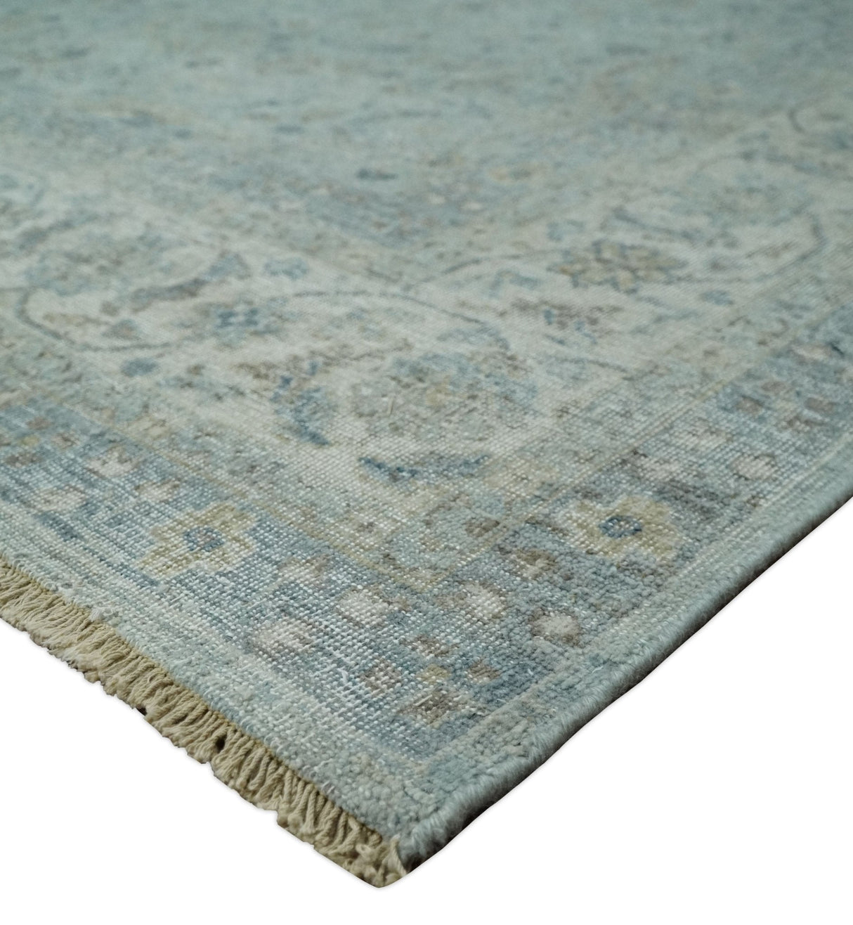 Hand Knotted Traditional Silver, brown and Beige Antique Textured Low Pile Distressed Wool Rug | TRD53114
