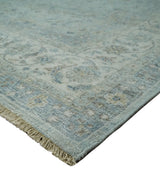 Hand Knotted Traditional Silver, brown and Beige Antique Textured Low Pile Distressed Wool Rug | TRD53114