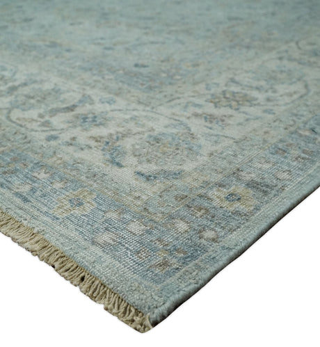 Hand Knotted Traditional Silver, brown and Beige Antique Textured Low Pile Distressed Wool Rug | TRD53114