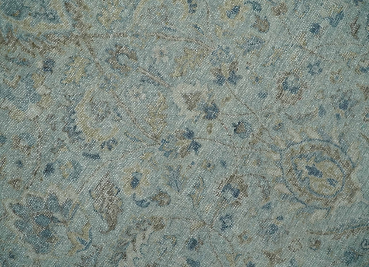 Hand Knotted Traditional Silver, brown and Beige Antique Textured Low Pile Distressed Wool Rug | TRD53114