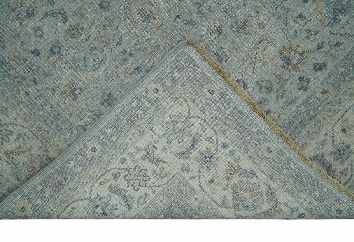Hand Knotted Traditional Silver, brown and Beige Antique Textured Low Pile Distressed Wool Rug | TRD53114