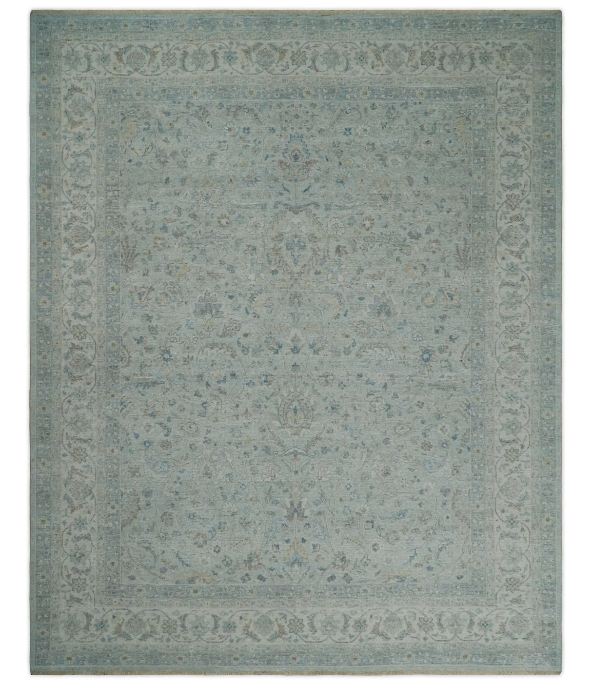 Hand Knotted Traditional Silver, brown and Beige Antique Textured Low Pile Distressed Wool Rug | TRD53114