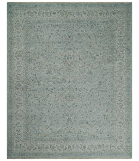 Hand Knotted Traditional Silver, brown and Beige Antique Textured Low Pile Distressed Wool Rug | TRD53114