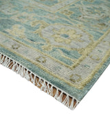 Hand Knotted Traditional Turkish Oushak Blue And Beige Wool Rug