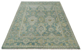 Hand Knotted Traditional Turkish Oushak Blue And Beige Wool Rug
