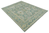 Hand Knotted Traditional Turkish Oushak Blue And Beige Wool Rug