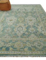 Hand Knotted Traditional Turkish Oushak Blue And Beige Wool Rug