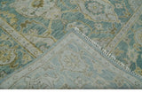 Hand Knotted Traditional Turkish Oushak Blue And Beige Wool Rug