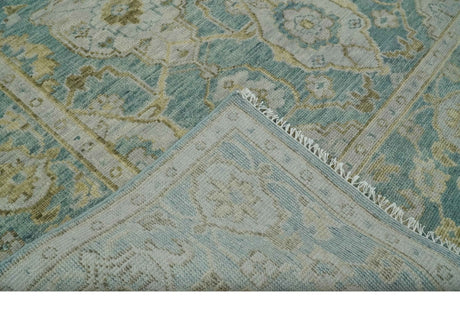 Hand Knotted Traditional Turkish Oushak Blue And Beige Wool Rug