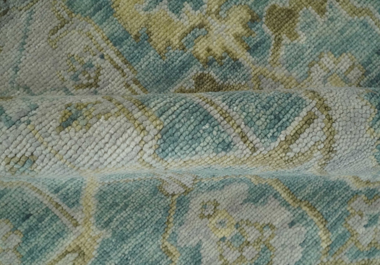 Hand Knotted Traditional Turkish Oushak Blue And Beige Wool Rug