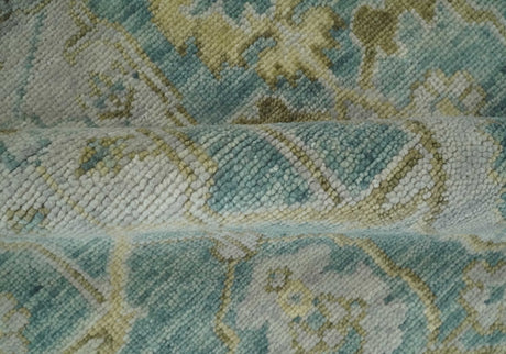 Hand Knotted Traditional Turkish Oushak Blue And Beige Wool Rug