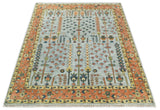 Hand Knotted Tree of Life Rust and Blue Traditional Turkish Design Wool Rug