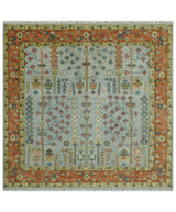 Hand Knotted Tree of Life Rust and Blue Traditional Turkish Design Wool Rug