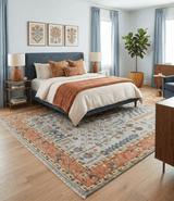 Hand Knotted Tree of Life Rust and Blue Traditional Turkish Design Wool Rug