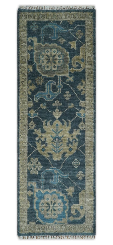 Hand Knotted Vintage Style Oriental Turkish Oushak Blue and Camel Multi Size Wool Area Rug