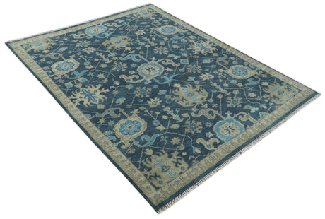 Hand Knotted Vintage Style Oriental Turkish Oushak Blue and Camel Multi Size Wool Area Rug