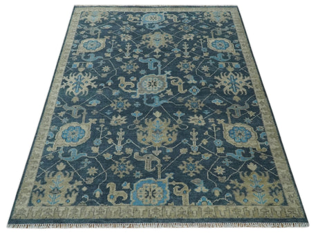 Hand Knotted Vintage Style Oriental Turkish Oushak Blue and Camel Multi Size Wool Area Rug