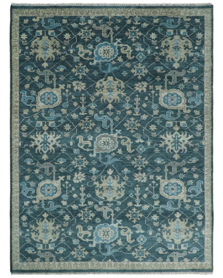 Hand Knotted Vintage Style Oriental Turkish Oushak Blue and Camel Multi Size Wool Area Rug