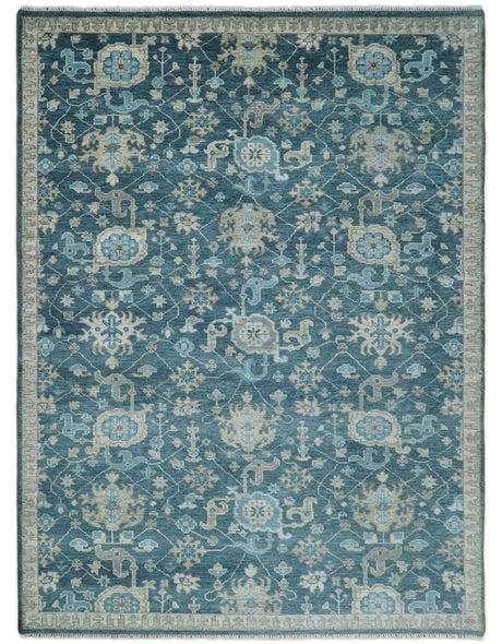 Hand Knotted Vintage Style Oriental Turkish Oushak Blue and Camel Multi Size Wool Area Rug