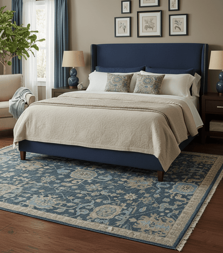 Hand Knotted Vintage Style Oriental Turkish Oushak Blue and Camel Multi Size Wool Area Rug