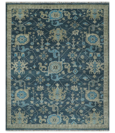 Hand Knotted Vintage Style Oriental Turkish Oushak Blue and Camel Multi Size Wool Area Rug