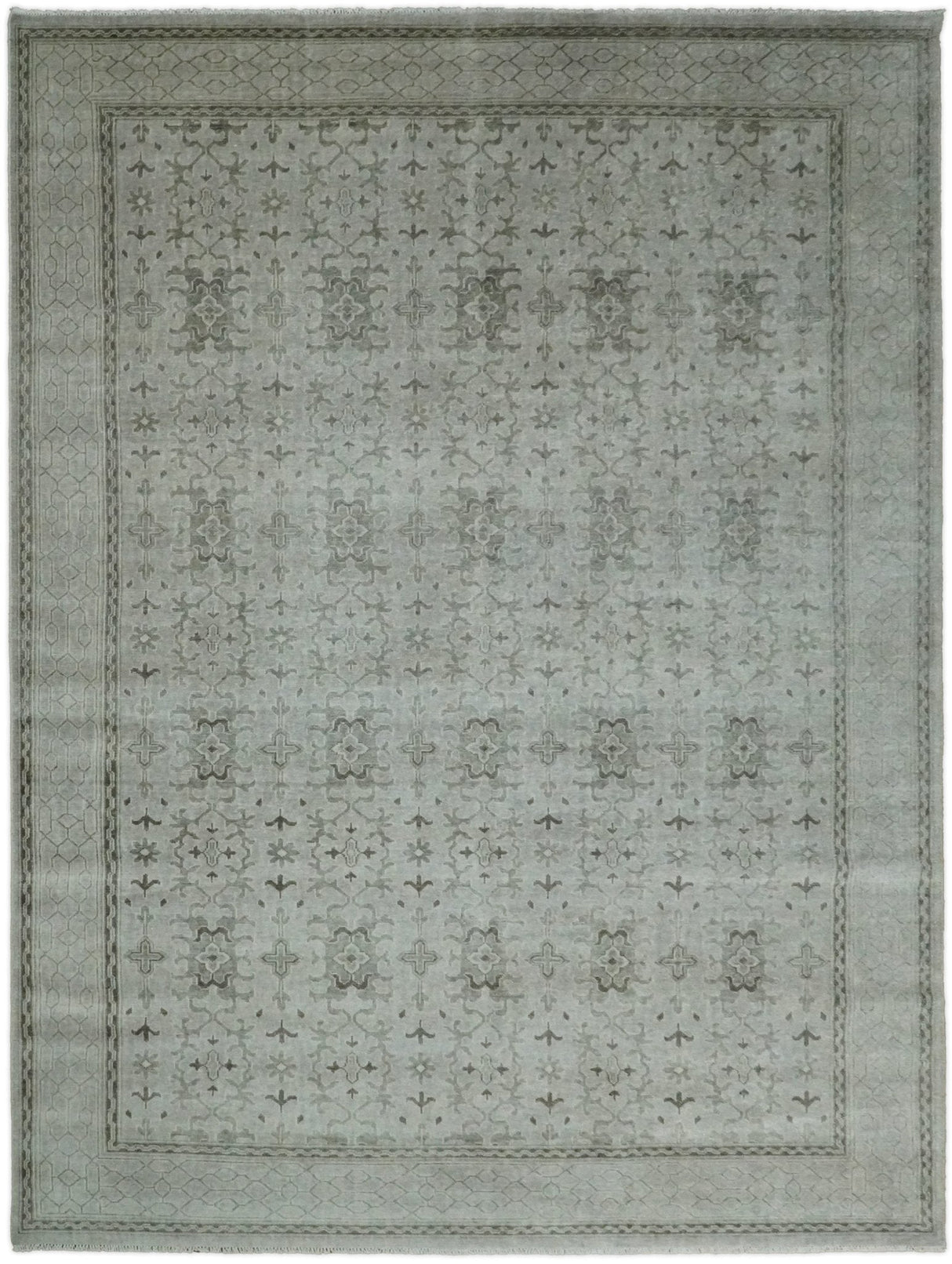 Hand Knotted Wool Blend Traditional Silver and Brown Area Rug