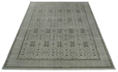 Hand Knotted Wool Blend Traditional Silver and Brown Area Rug
