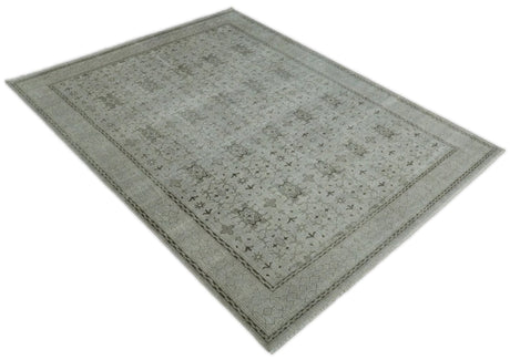 Hand Knotted Wool Blend Traditional Silver and Brown Area Rug