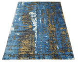 Hand Loom 5.8x8 Modern Abstract Blue and Brown Bamboo Silk Rug