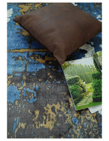 Hand Loom 5.8x8 Modern Abstract Blue and Brown Bamboo Silk Rug