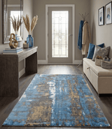 Hand Loom 5.8x8 Modern Abstract Blue and Brown Bamboo Silk Rug