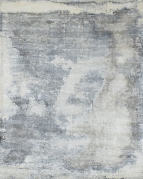 Hand Loom 5x8 Modern Abstract Ivory and Gray Viscose Rug